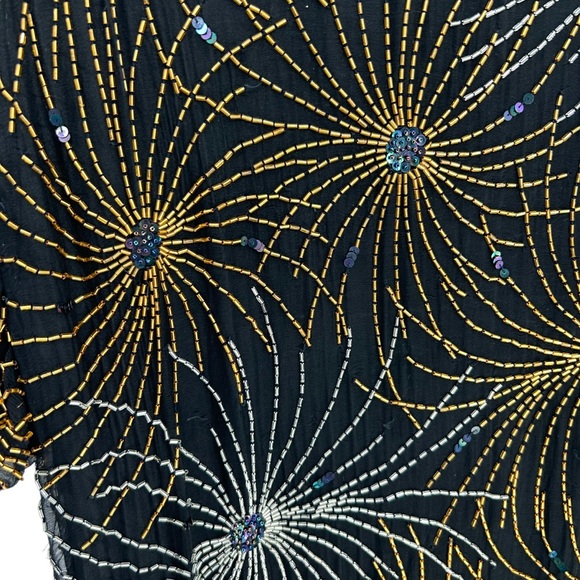 Vintage 1970s Halston III Iconic Fireworks Beaded Silk Chiffon Midi Dress S - Picture 4 of 8